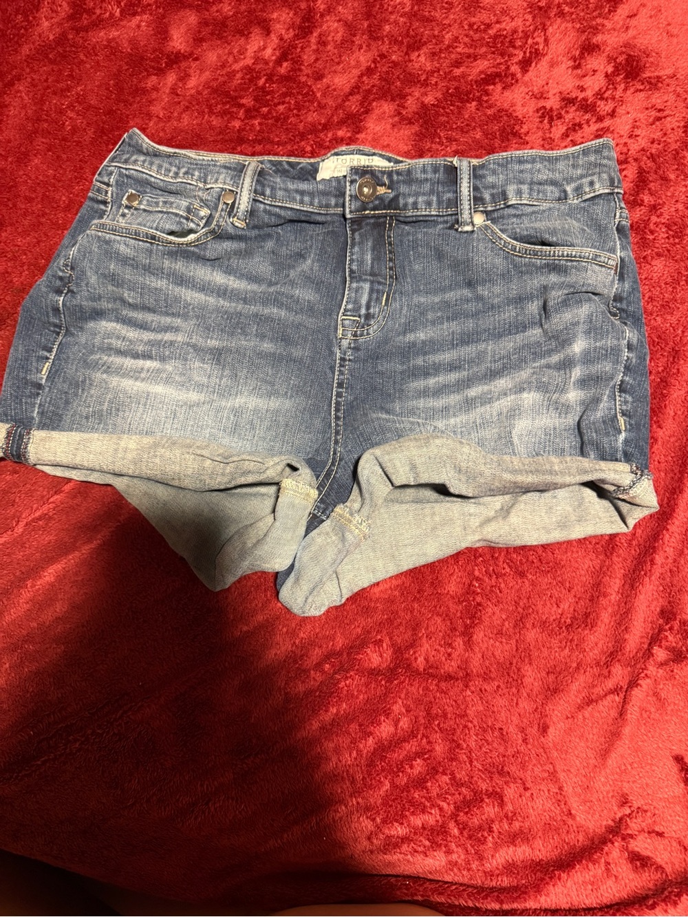 torrid Washed Blue Rolled-Hem Denim Shorts